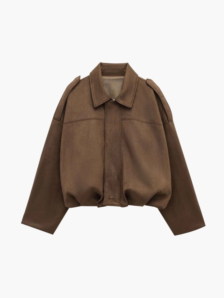 Suede Bomberjack Dames met Kraag in Bruin, productfoto 2