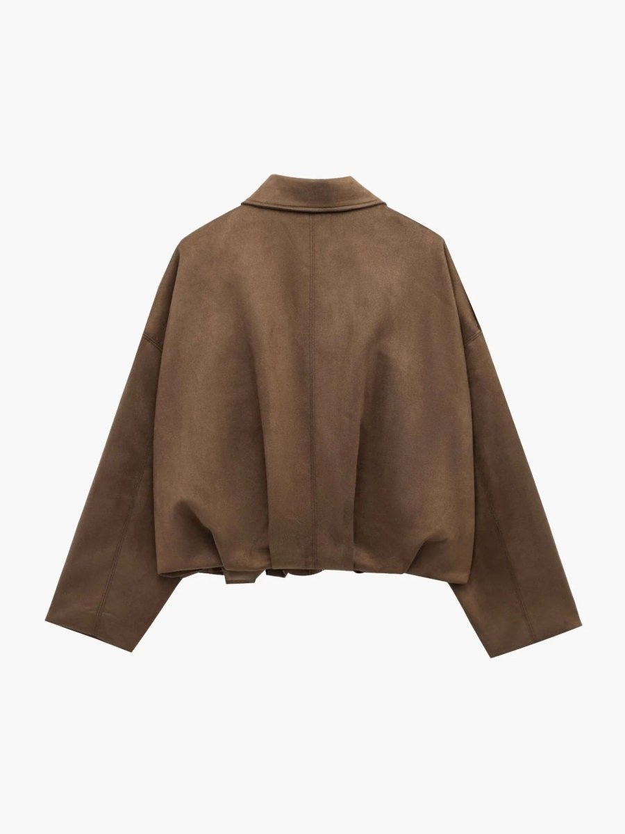Suede Bomberjack Dames met Kraag in Bruin, productfoto 3