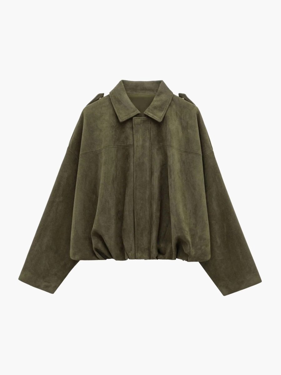 Suede Bomberjack Dames met Kraag in Groen, productfoto 5