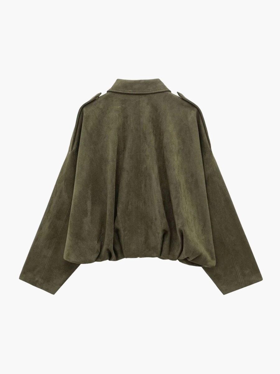 Suede Bomberjack Dames met Kraag in Groen, productfoto 6
