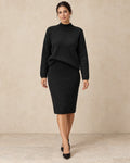 Ribgebreide Set met Colkraag Dames in Zwart, gedragen door model