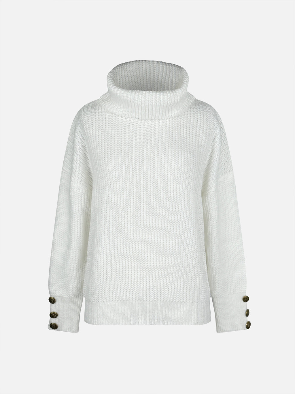 Trui Dames met Watervalhals en Mouwknopen in Wit, productfoto 5