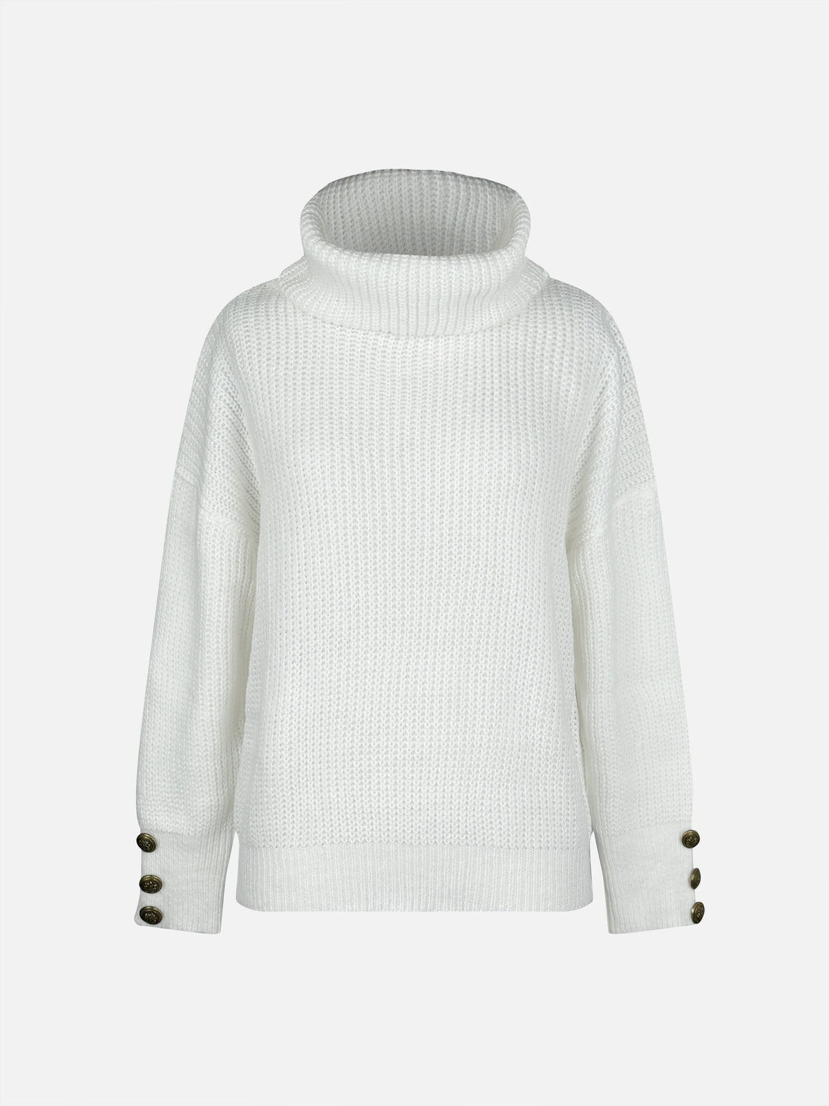 Trui Dames met Watervalhals en Mouwknopen in Wit, productfoto 5