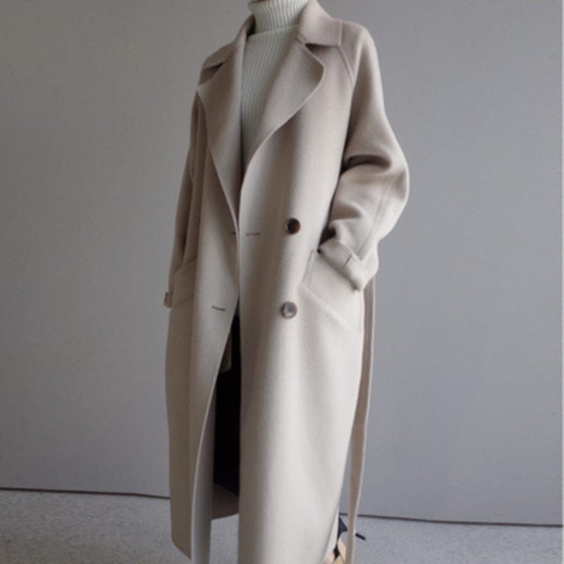 Wollen Winterjas Dames Lang met Knopen in Creme White, productfoto 1