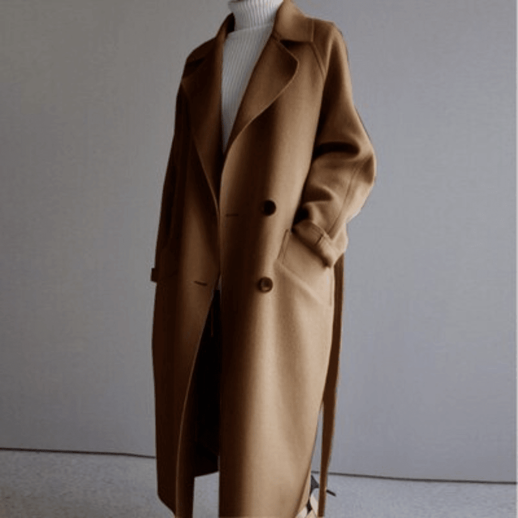Wollen Winterjas Dames Lang met Knopen in Bruin, productfoto 3