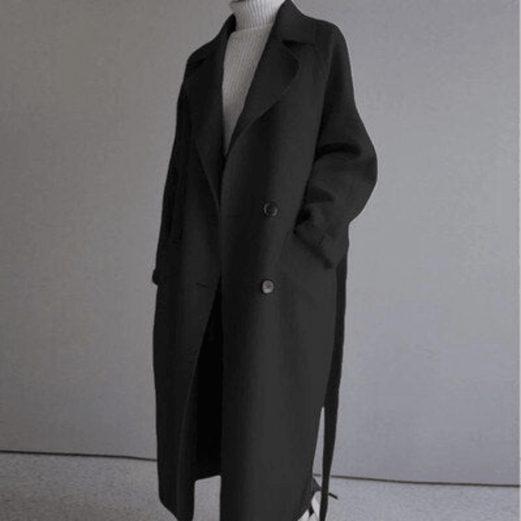Wollen Winterjas Dames Lang met Knopen in Zwart, productfoto 4