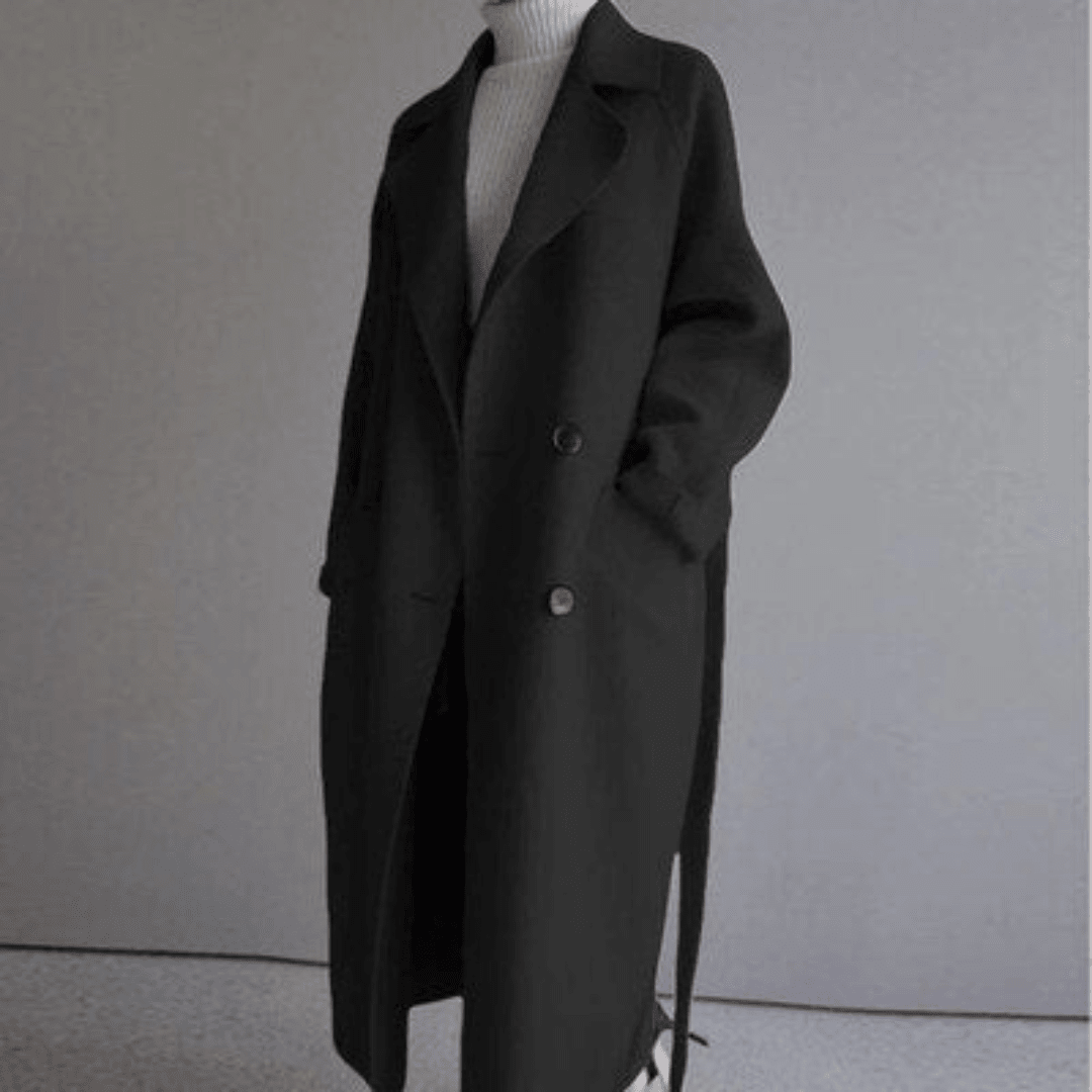 Wollen Winterjas Dames Lang met Knopen in Zwart, productfoto 4